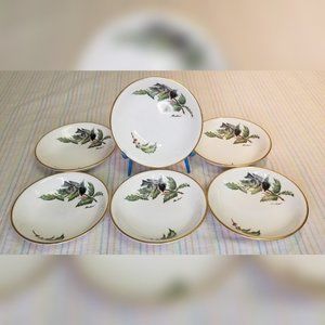 Boehm England "Chickadee & Holly" Small Bowls Set of 6 China Discontinued